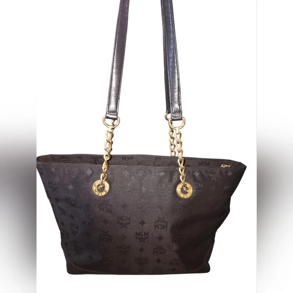 MCM Visetos Monogram Tote with Gold Chains